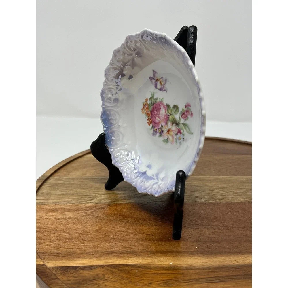 Vintage Bavaria Floral Decorative Plate Scalloped‎ Edge Lavender Trim